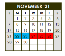 District School Academic Calendar for Sealy J H for November 2021