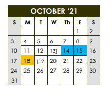 District School Academic Calendar for Selman Elementary for October 2021