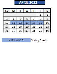 District School Academic Calendar for Wedgwood Elementary School for April 2022