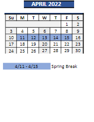 District School Academic Calendar for Wing Luke Elementary School for April 2022