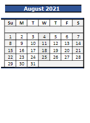 District School Academic Calendar for Orca (columbia) for August 2021