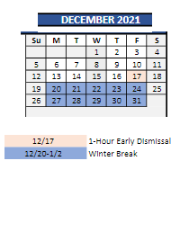 District School Academic Calendar for Hamilton International Middle School for December 2021