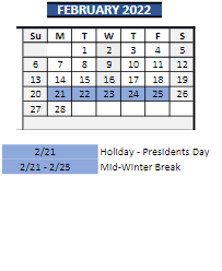 District School Academic Calendar for Wedgwood Elementary School for February 2022