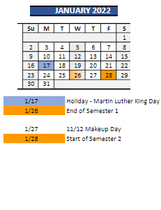 District School Academic Calendar for Madison Middle School for January 2022