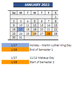 District School Academic Calendar for Thurgood Marshall Elementary for January 2022