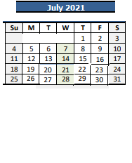 District School Academic Calendar for Cooper Elementary School for July 2021
