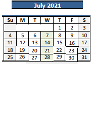 District School Academic Calendar for Childhaven for July 2021