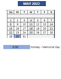 District School Academic Calendar for B F Day Elementary School for May 2022