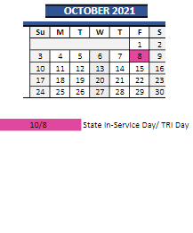District School Academic Calendar for Education Service Centers for October 2021