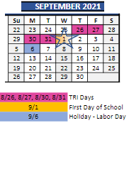 District School Academic Calendar for Home School Resource Center for September 2021
