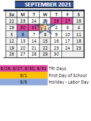 District School Academic Calendar for Childhaven for September 2021