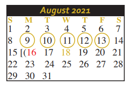 District School Academic Calendar for Briesemeister Middle School for August 2021