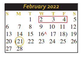 District School Academic Calendar for Weinert Elementary for February 2022