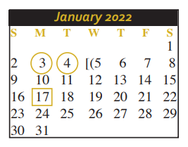 District School Academic Calendar for Mcqueeney Elementary for January 2022