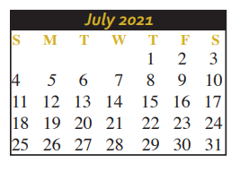 District School Academic Calendar for Mercer & Blumberg Lrn Ctr for July 2021