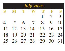 District School Academic Calendar for Ball Elementary for July 2021