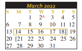 District School Academic Calendar for Seguin High School for March 2022