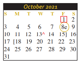 District School Academic Calendar for Seguin High School for October 2021