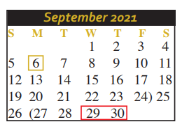 District School Academic Calendar for Koennecke Elementary for September 2021