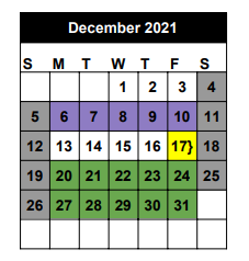 District School Academic Calendar for Young El for December 2021
