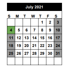 District School Academic Calendar for Seminole Success Ctr for July 2021