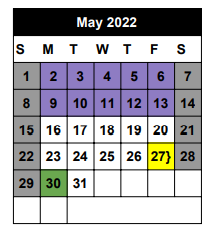 District School Academic Calendar for Seminole Success Ctr for May 2022
