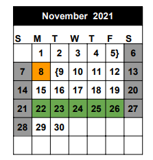 District School Academic Calendar for Seminole Success Ctr for November 2021