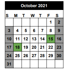 District School Academic Calendar for Seminole Success Ctr for October 2021