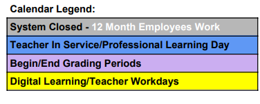 District School Academic Calendar Legend for Seminole County Middle/high School