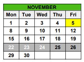 District School Academic Calendar for Seminole County Crossroads Alternative School for November 2021