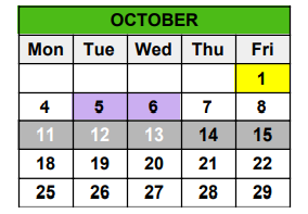 District School Academic Calendar for Seminole County Crossroads Alternative School for October 2021