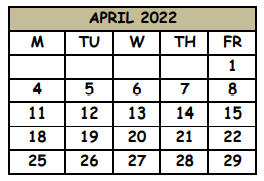 District School Academic Calendar for Highlands Elementary School for April 2022