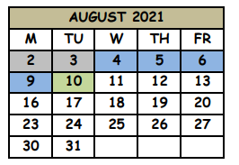District School Academic Calendar for Highlands Elementary School for August 2021