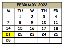 District School Academic Calendar for Walker Elementary School for February 2022