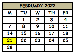 District School Academic Calendar for Highlands Elementary School for February 2022