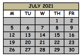 District School Academic Calendar for Scps Goals II for July 2021
