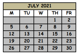 District School Academic Calendar for Keeth Elementary School for July 2021