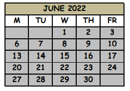District School Academic Calendar for Milwee Middle School for June 2022