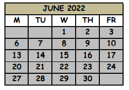 District School Academic Calendar for Highlands Elementary School for June 2022