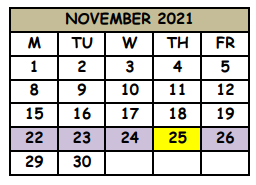 District School Academic Calendar for Rays Of Hope Charter School for November 2021