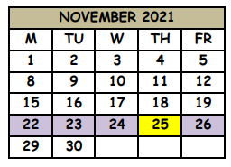 District School Academic Calendar for Highlands Elementary School for November 2021