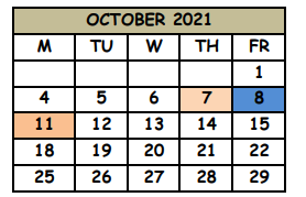 District School Academic Calendar for Scps Goals II for October 2021