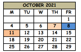 District School Academic Calendar for Scps Grove Unique Youth Services for October 2021