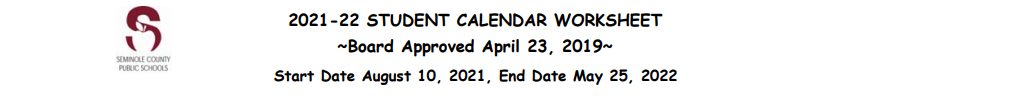 District School Academic Calendar for Seminole County Superintendent's Office
