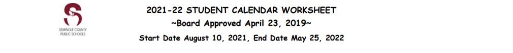 District School Academic Calendar for Ucp Seminole Child Development