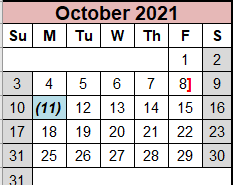 District School Academic Calendar for Seymour Middle School for October 2021