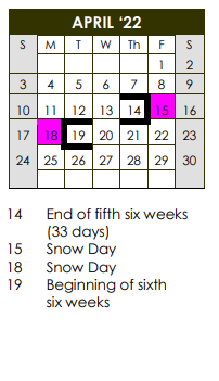 District School Academic Calendar for Shallowater Intermediate for April 2022