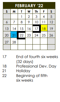 District School Academic Calendar for Shallowater Middle for February 2022