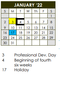 District School Academic Calendar for Lubbock Co Youth Ctr for January 2022