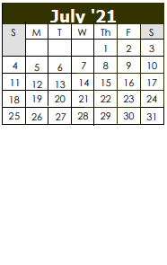 District School Academic Calendar for Shallowater High School for July 2021